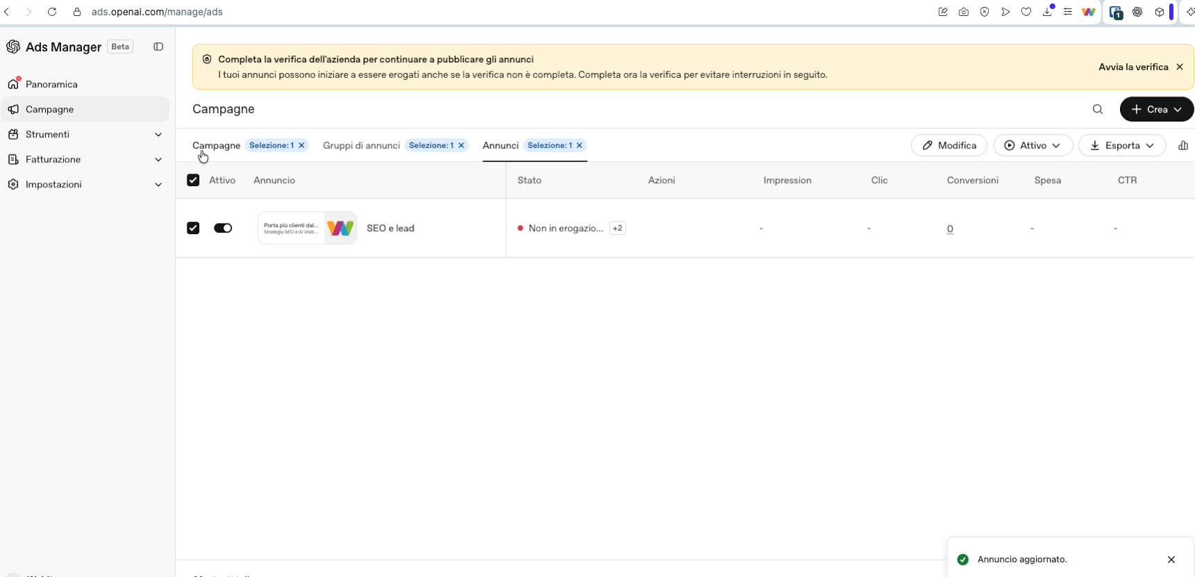 ChatGPT Ads in Italia: come funziona il nuovo Ads Manager di OpenAI [Test completo]